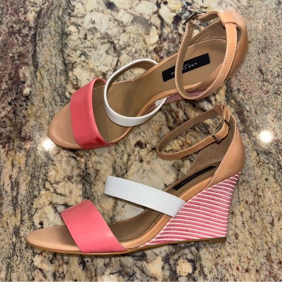 Ann Taylor Pink and White Wedge Sandals - Picture 2 of 10